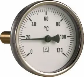 Биметаллический термометр Afriso BiTh 80, Ø80 мм, 0–120°C, погружная L150 мм, G1/2'' осевой, кл. 2