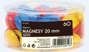 Magnet discs Grand Magnesy 20 mm, 60 pcs, ferrite classroom/office magnets