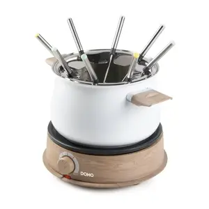 Electric fondue Domo DO736F — 2 L capacity, 8-person, 1500 W, white with wooden accents