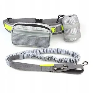 Running hip belt with bungee leash No name BK-18501, size L, gray, waist 80–104 cm, pouch 18×5.5×10 cm, leash 145–200 cm