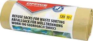 Trash Bags Office Products 120 L for Plastic Segregation, LDPE, Strong, Pack of 10, Yellow