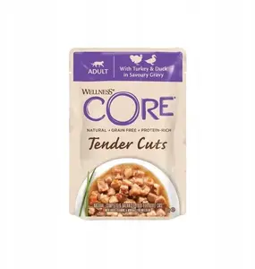 Wet cat food Brit Core Tender Cuts with turkey and duck in sauce, 85 g pouch, pack of 8