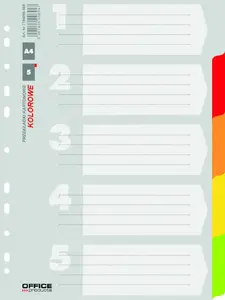 Cardboard Dividers A4 Office Products 227×297 mm, assorted colors, pack of 5