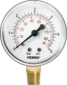 Pressure gauge FERRO M6306R radial 63 mm dial 1/4" 0–6 bar side connection