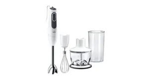Погружной блендер DeLonghi MQ 3135 WH — 750 Вт, чаша 0,5 л, кнопки и поворотное управление, бело‑черный