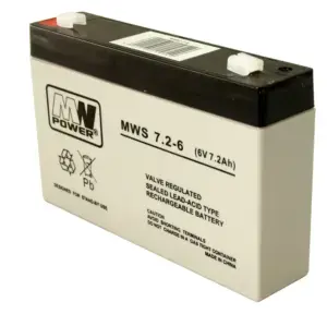UPS battery MN POWER MWS 7.2-6 — Sealed Lead Acid VRLA, 6 V 7.2 Ah, 1.13 kg, 35×94 mm