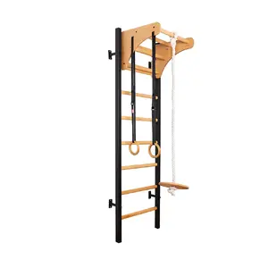 Sienas bērnu zviedru siena BenchK 211B ar vingrošanas piederumiem A076, 670×2300 mm, maksimālā slodze 120 kg, melna