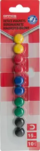 Office Products Magnetic Office Clips 15 mm, Pack of 10, Assorted Colors