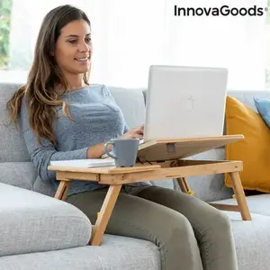 Folding Bamboo Side Table InnovaGoods Lapwood — portable auxiliary table for laptop and small items