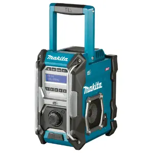 Portable radio receiver Makita MR003G — 12–40V AC input, 171×280×298 mm, 5.4 kg, Black/Blue/Grey