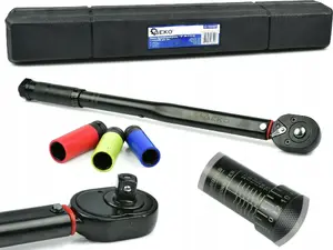 Torque wrench GEKO G10068 1/2" 28–210 Nm with 3 aluminum sockets, Black HD