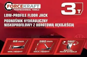 Hydraulic low-profile floor jack Forcekraft FK-T820010L 3 t with swivel handle