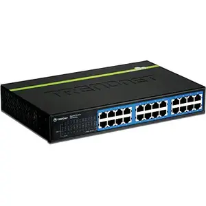 Коммутатор TRENDnet TEG-S24DG — неуправляемый 24 порта RJ-45, полнодуплексный, для монтажа в стойку, чёрный