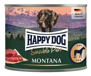 Suņu barība happy dog Sensible Pure Montana ar zirga gaļu, pieaugušajiem, 200 g (konservi)