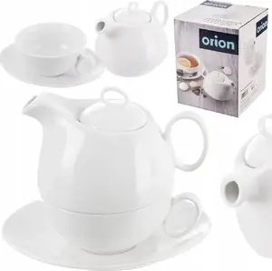 Teapot with Cup Porcelain ORION MONA 3-piece — white