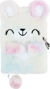 Plush diary with lock, Derform bear design, small personal journal
