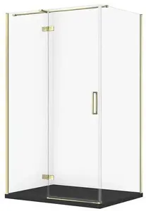 Dušas kabīne CERSANIT SET C591 Kabina City kreisā 120×90×195 cm ar Tako Slim matēti melnu paplāksni un zelta rāmi