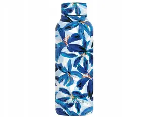 Nerūsējošā tērauda termo pudele QUOKKA Quokka Solid 510 ml Blue Hibiscus - ceļojumu pudele ar izolāciju