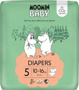 Autiņbiksītes MUUMI MOOMIN Baby izm. 5 (MAXI) 10–16 kg, 40 gab., ekoloģiskas