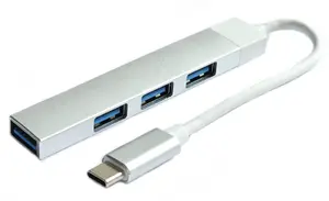 USB-C hub RoGer with 3× USB 2.0 ports and 1× USB 3.0 (5 Gbps), silver