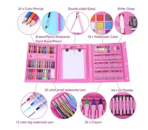 Stationery Set Kiddyz 208 pcs — kids drawing and painting kit, pink, assorted art supplies