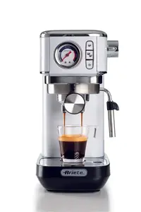 Ariete 1381 Coffee machine with pressure gauge, compatible with ground coffee and ESE pods, 1300 W, 1.1 L capacity, 15 bar pressure, ½ cup filter, Cappuccino device, White
