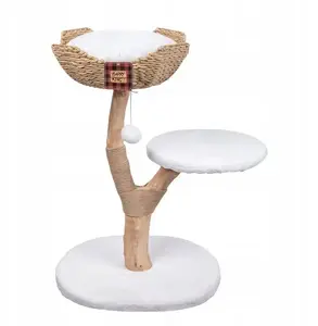 Cat scratching post Feandrea BK-16106, beige-white, 89 cm, wooden base with basket and perch