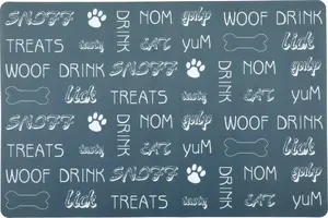 No name dog bowl mat 45×30 cm, washable floor protector, printed text design, size M