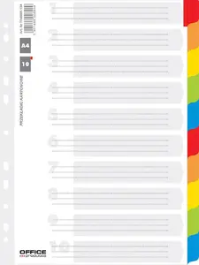 Herlitz cardboard laminated A4 index dividers, 10 colors, pack for filing and organization