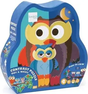 Double-sided XL Puzzle Scratch, image 63×40 cm — Owl “Day and Night”