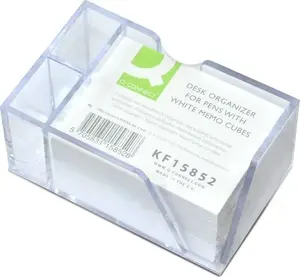 Desk pen holder Q-Connect KF15852 transparent with white note pads