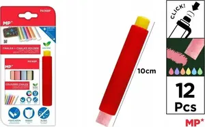 Colored Chalk with Holder TEKA 12 Colors – pack of 12 chalk sticks with ergonomic holder