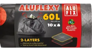 Garbage Bags Alufix Aluflexy with Drawstring LDPE 60 L 10 pcs steel color