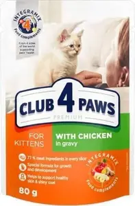 Mitrā kaķēnu barība Synteza CLUB4Ł KITTEN 80 g maisiņš — vistas gabaliņi mērcē