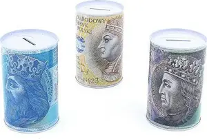 Money tin / coin bank Adar model 215771, metal can with 3 design variants, price per piece
