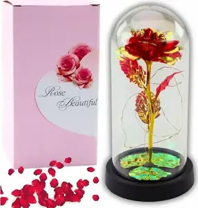 LED Crystal Dome Rose in Glass - Lean, red preserved rose in dome 21×11 cm