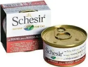 Wet Cat Food Schesir 85g can Tuna and Beef with Rice in Sauce