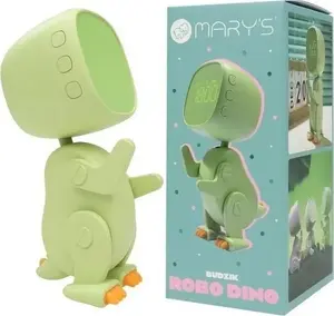 Modinātājs Plexido robo dino zaļš — kompakts galda modinātājs, darbināms ar baterijām