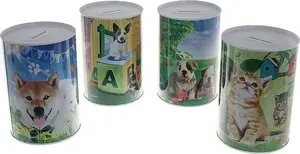 Metal Piggy Bank Adar 14.5×10 cm — Decorative Coin Bank with Dogs and Cats Motif