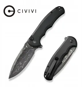 Folding Knife CIVIVI Button Lock Praxis Alu Black Damast, button-lock, aluminum handle, damascus blade