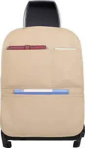 Car Seat Protector/Organizer Hurtel — Beige seat cover and backrest storage for vehicle seats