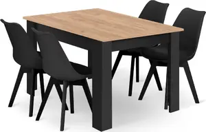 Ēdamistabas komplekts LEOBERT taisnstūrveida galds 120x80 cm craft + 4 MARK krēsli melni