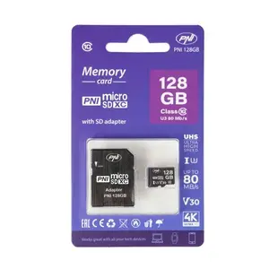MicroSD atmiņas karte 128GB ar SD adapteri PNI, 10. klase, 80 MB/s, V30, SDXC, UHS‑I U3