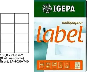 Etiķešu loksnes Mondi ETYKIETY A4 IGEPA 105 x 74 mm baltas, 100 loksnes