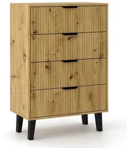 Kumode Malys Group Scandi 4S SLIM ozols Artisan — 4 atvilktnes, plāns dizains