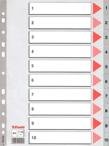 ESSELTE plastic A4 numeric divider set 1–10, polypropylene, grey