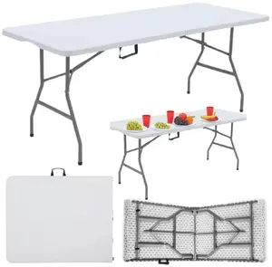 Folding Catering/Banquet Table LEANToys 180 x 74 cm with Locking Mechanism, White