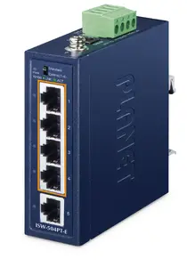 Tīkla slēdzis PLANET ISW-504PT-E kompaktas izmēra nevadāms Fast Ethernet 10/100, zils