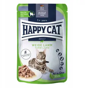 Влажный корм для взрослых кошек happy cat Farm Lamb, ягнёнок в соусе, упаковка 85 г