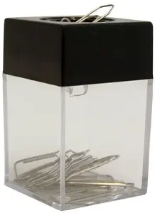 Magnetic Clip Holder Stickn BNT744610 — black/transparent, tabletop magnetic memo and paper clip organizer